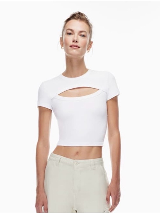 Aritzia Tops - Aritzia White Short Sleeve Tee with Front Cutout